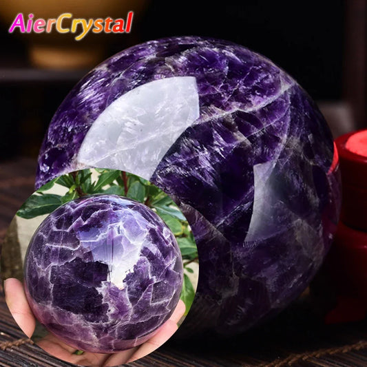 Natural Dream Amethyst Crystal Ball 70MM Reiki Quartz Globe Massaging Ball Energy Healing Stone Home Decoration Collection Gift