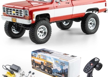 FCX18 FMS 1/18 Chevrolet K10 RC Truck, Officially Licensed 4WD RC Crawler 2 Speeds Switch with LED Lights, Off-Road RC Model for Adults Yellow