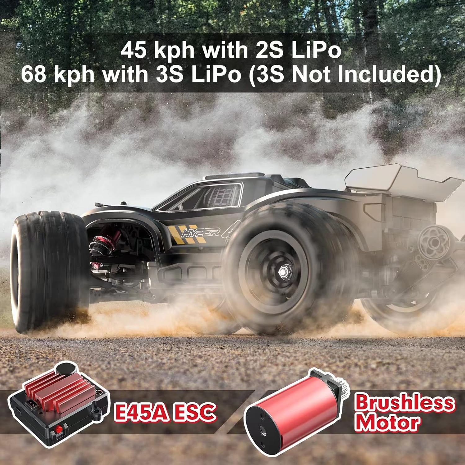 hyper go h16bm 1/16 rtr brushless high speed electric 4×4 off road fast rc car, max 42mph, rc truck, remote control, 2 lipo batteries for adult, compatible with 3s lipo 1