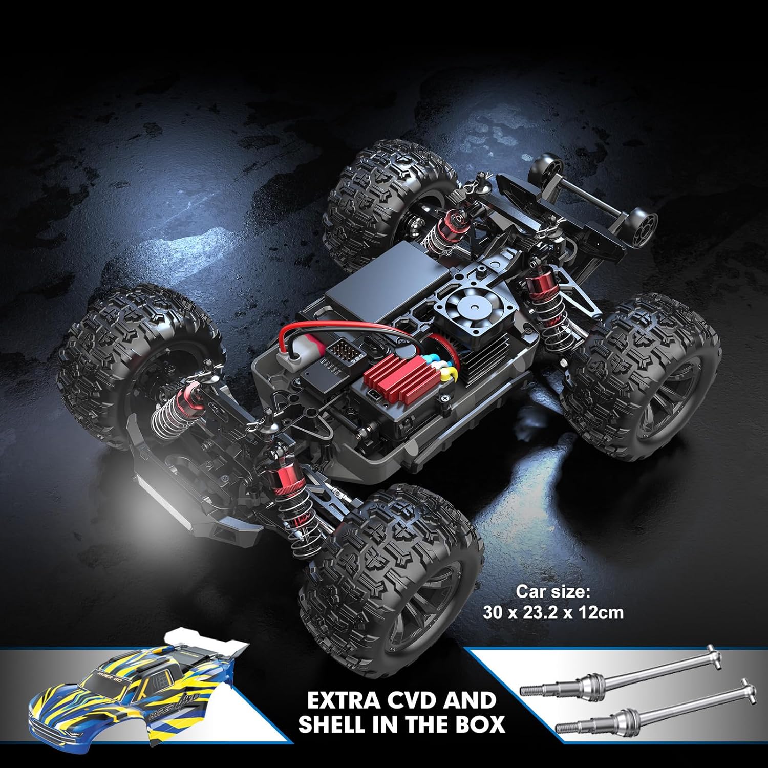 hyper go h16bm 1/16 rtr brushless high speed electric 4x4 off road fast rc car, max 42mph, rc truck, remote control, 2 lipo batteries for adult, compatible with 3s lipo 5