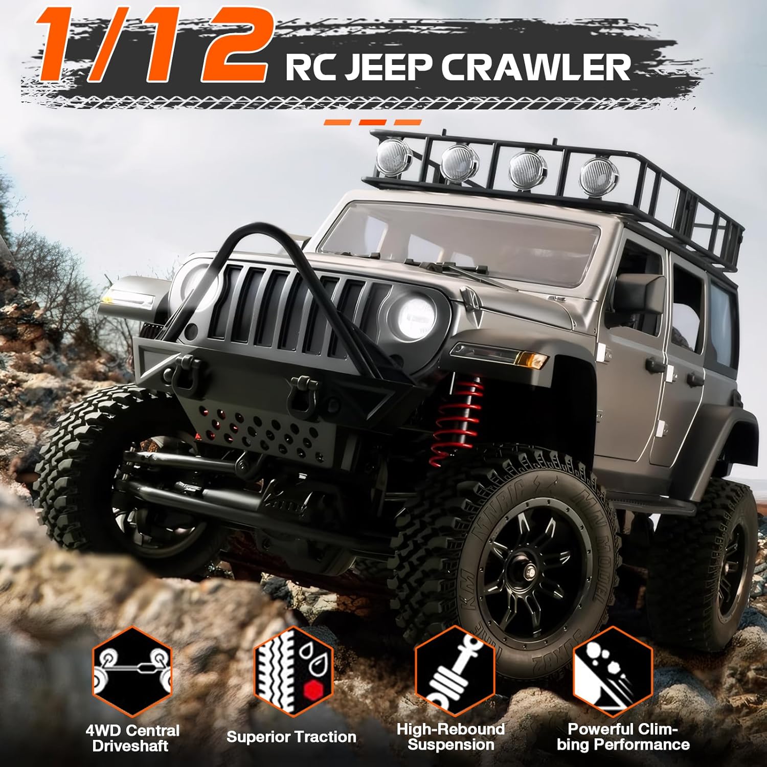 mn 128 rc rock crawler, 1:12 scale rc 4wd rc climbing car, all wheel drive off road rc jeep crawlers rtf, 2.4ghz rc rock crawler 4x4 all terrain car for adults 3