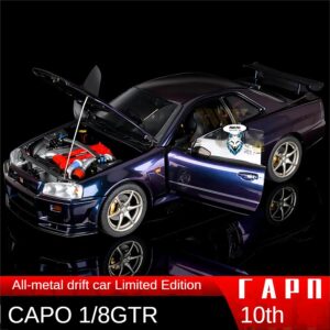 capo 1/8 nissan nissan gtr r34 remote control drift flat running model car all metal 10th anniversary limited edition