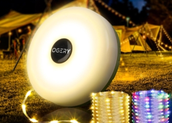 OGERY Camping String Lights, 4 in 1 Quick Storage 32.8FT Rechargeable Tent Lights String with 8 Lighting Modes, Hanging Waterproof Portable LED Lamp for Outdoor Patio Awning Garden Party Essentials
